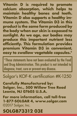 Vitamin D3 5000 IU (60 Veggie Caps) by Solgar at the Vitamin Shoppe